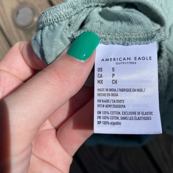 NWT American Eagle Wide Leg Green Blue Jumper small cutout halter boho - Picture 9 of 9